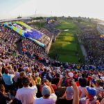 ROME, ITALY - SEPTEMBER 30: Fans display a tifo in tribute to Seve Ballesteros in the grandstand on the first hole during the Saturday morning foursomes matches of the 2023 Ryder Cup at Marco Simone Golf Club on September 30, 2023 in Rome, Italy. (Photo by Richard Heathcote/Getty Images)